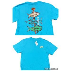 Costa Go Fishing Caribbean Directional Sign Blue Cyan T-shirt M